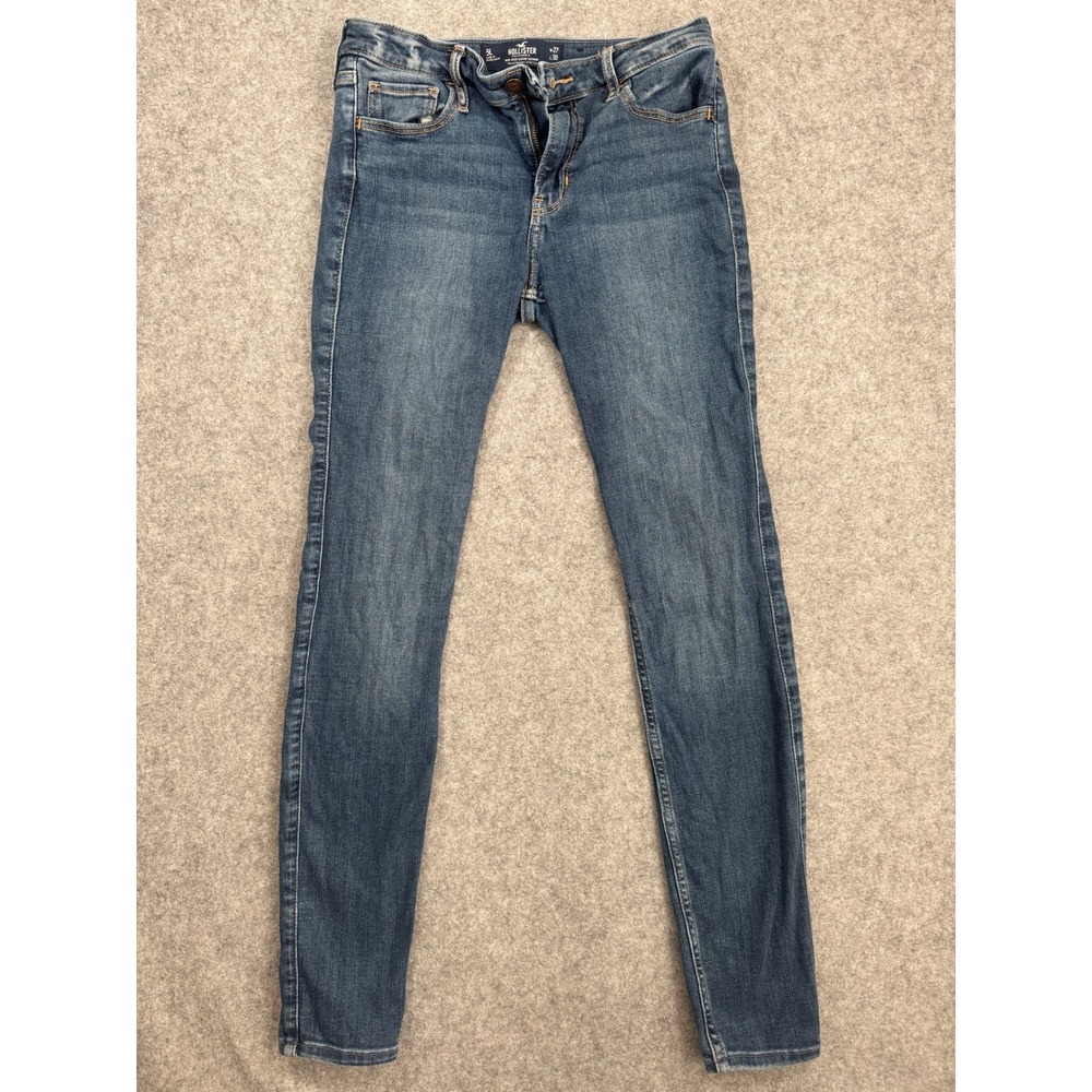 Hollister Mid Rise Super Skinny Jeans Size 5L W27 L30 Medium Blue Stretch Womens